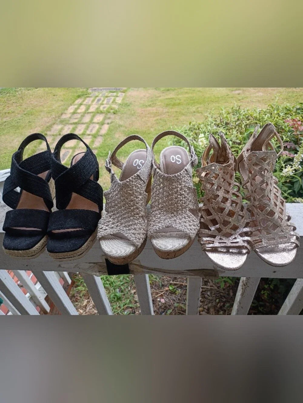 Women's Wedge Sandals Trio(3pr) - Black, Beige, Metallic Gold